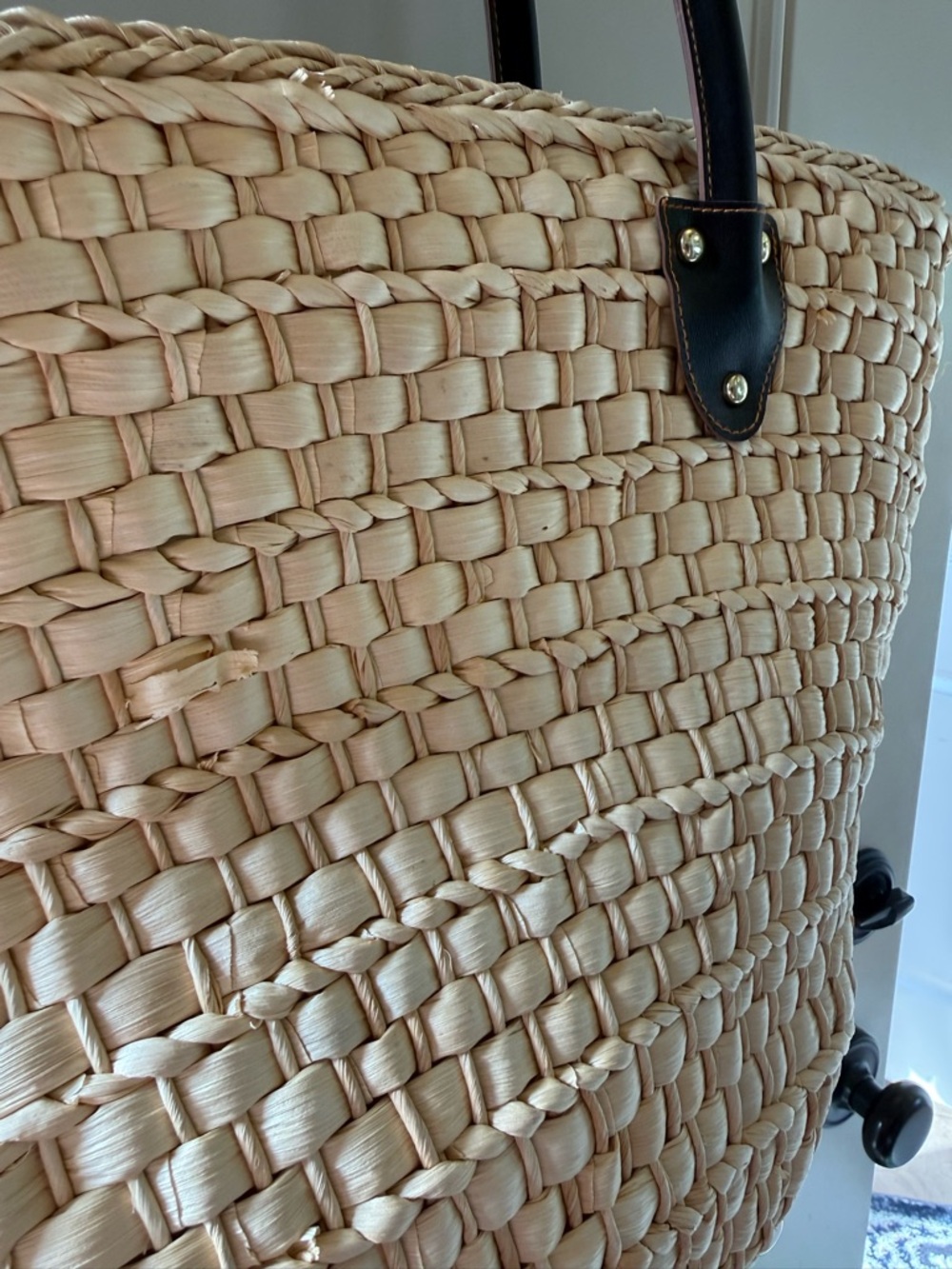 Woven Straw Market Tote | French Coastal Summer Beach Bag Large Neutral - Picture 3 of 6